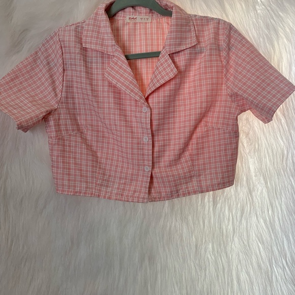 Romwe Plaid crop top pink S - Picture 4 of 11